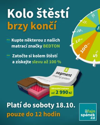 🚨 POSLEDNÍ ŠANCE 🚨 Využijte unikátní příležitosti koupit naší matraci až se 100% slevou! 💸Kolo štěstí a matrace ZDARMA...